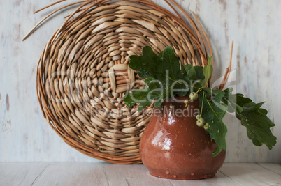 Still life with oak leaves.