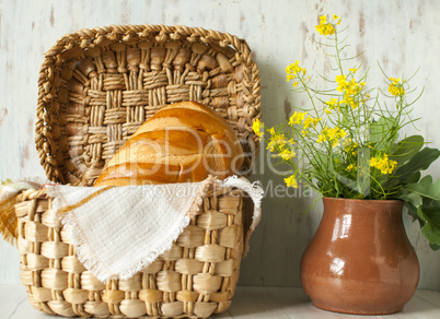 Still life with a loaf of bread.