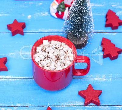 hot chocolate with marshmallow in a red  mug