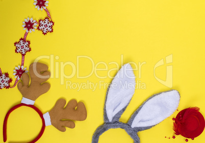 carnival headdresses on a yellow background