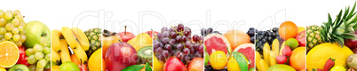 Panoramic collection fresh fruits isolated on white background.