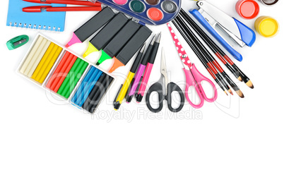 Collection of school supplies, isolated on pure white background