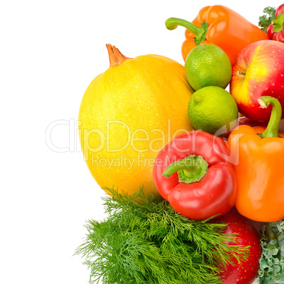 Set of fruits and vegetables isolated on white background.