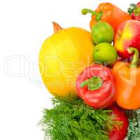 Set of fruits and vegetables isolated on white background.