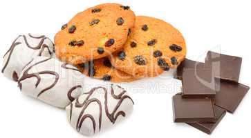 Cookies and chocolate isolated on white background.