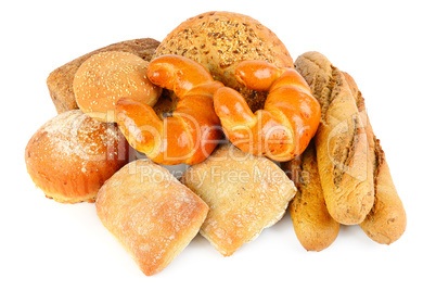 Bread and bakery products isolated on white background.