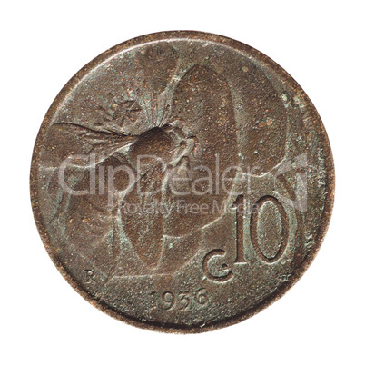 10 cent coin, Italy isolated over white