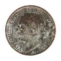 Old Italian Lira with Vittorio Emanuele III King isolated isolated over white