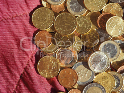 Euro coins, European Union over red velvet background