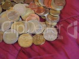 Euro coins, European Union over red velvet background