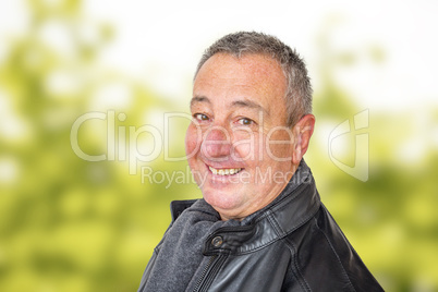 Portrait of a man with leather jacket and scarf