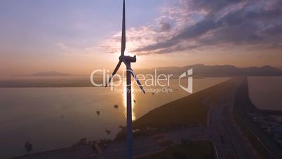 Two Wind Generator at Sun Rise, Saemangeum, South Korea, Asia
