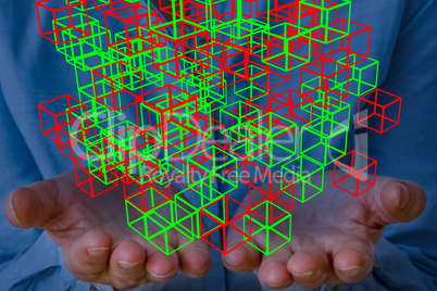 Hands hold virtual cubes