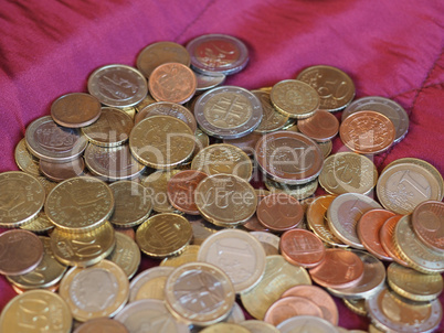 Euro coins, European Union over red velvet background