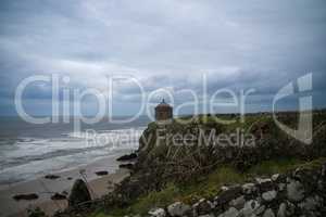 Mussenden Temple with downhill beach