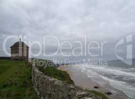 Mussenden Temple with downhill beach