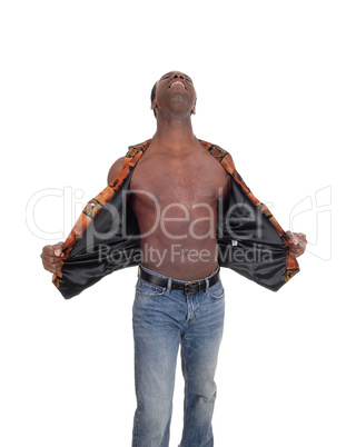Shouting African man with oper vest