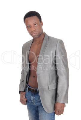 African man standing with jacked shirtless
