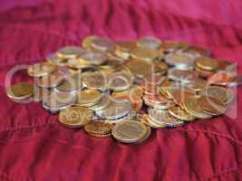 Euro coins, European Union over red velvet background