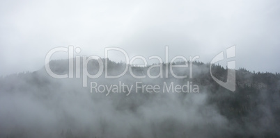 Dense fog covering ridge in Norway.