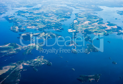 Aerial view of islands on Lake Malar, Sweden.