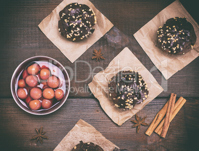 chocolate muffins and a plate of cherries