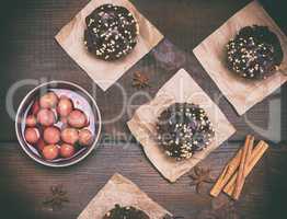 chocolate muffins and a plate of cherries