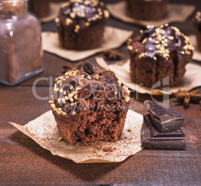 chocolate muffin sprinkled, close up
