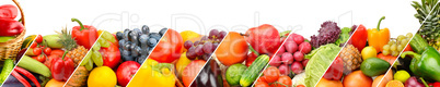 Fruits and vegetables isolated on white background. Panoramic co