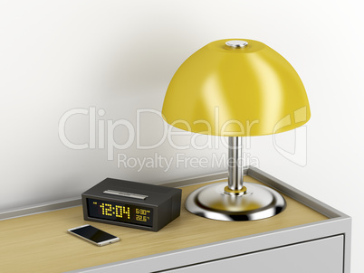 Nightstand with electric devices on it