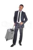 Business man in suit with suitcase