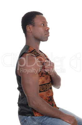 Good looking African man in a brown vest