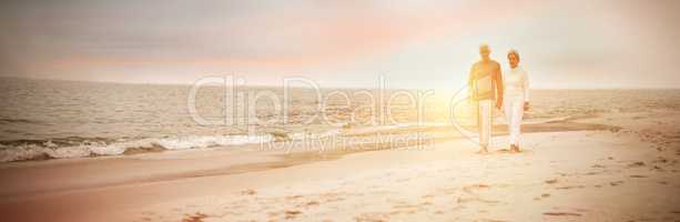 Senior couple walking on the beach