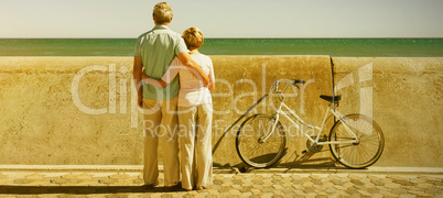 Happy senior couple looking out to the sea