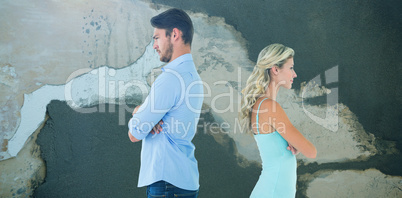 Composite image of unhappy couple not speaking to each other