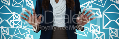 Composite image of mid section of businesswoman using interface screen
