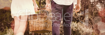 Young couple walking in garden