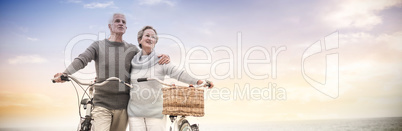 Happy senior couple with their bike