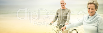 Happy senior couple with their bike