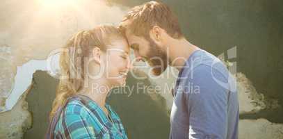 Composite image of couple smiling with close eyes