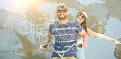 Composite image of man and woman smiling