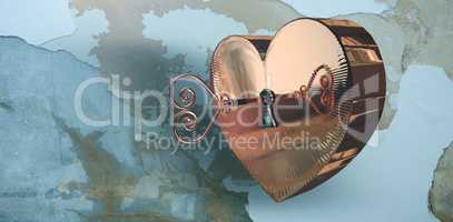 Composite image of golden heart lock