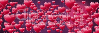 Shiny bubbly Valentines hearts with purple trees background