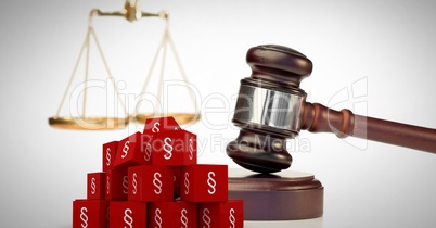 3D Section symbol icons and justice gavel with balance scales
