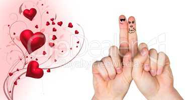 Valentine's fingers love couple and swirling hearts design
