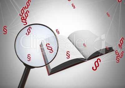 3D Magnifying glass over book with section symbol icons