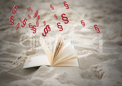 3D Section symbol icons and book in sand