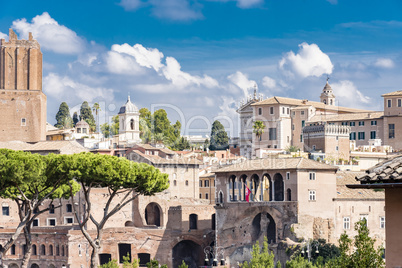 Panoramic view of antique Rome from Roman Forum, Rome, Italy.