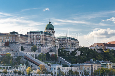 Panoramic city view of historic Royal Palace on the Buda Castle Hill.