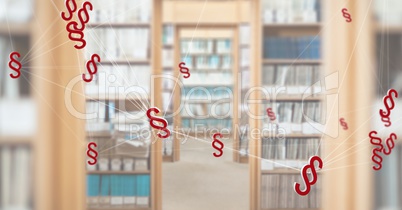 3D Section symbol icons and bookshelves in library